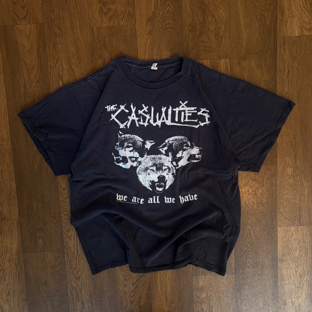 Vintage Y2K 2009 Punk Grunge The Casualties Wolf Pack Faded Black Band T Shirt